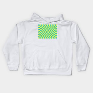 Twisted Checkered Square Pattern - Yellow & Sky Blue Kids Hoodie